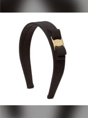 Salvatore Ferragamo Black Headband with Gold Logo Plaque